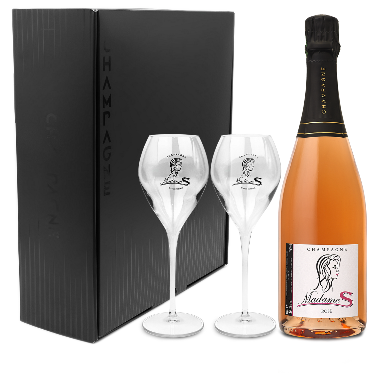 Coffret 2 flûtes + 1 BRUT Rosé