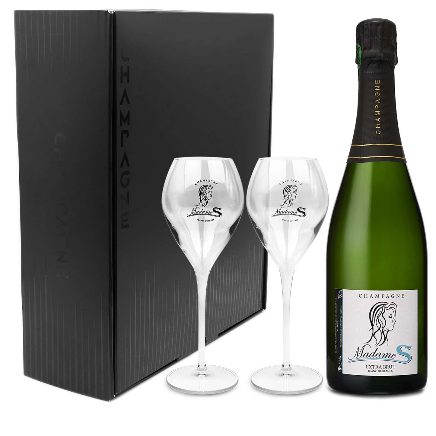 Coffret 2 flûtes + 1 EXTRA BRUT Blanc de Blancs